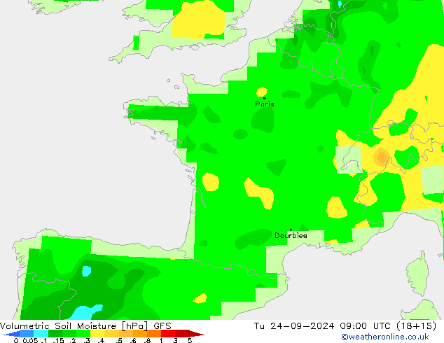 Volumetric Soil Moisture GFS mar 24.09.2024 09 UTC