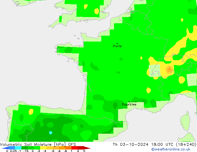 Volumetric Soil Moisture GFS Th 03.10.2024 18 UTC