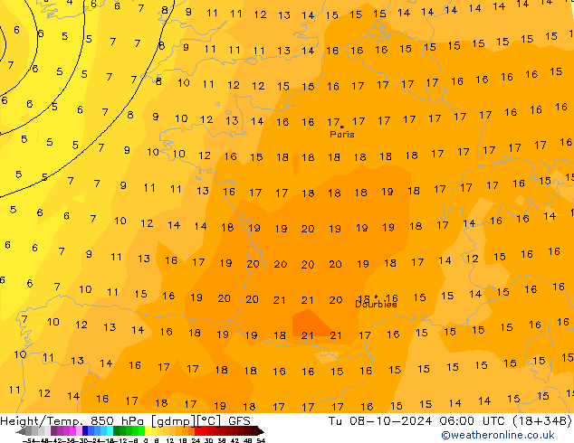 Z500/Rain (+SLP)/Z850 GFS Tu 08.10.2024 06 UTC