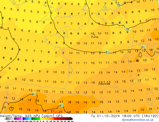 Height/Temp. 925 hPa GFS mar 01.10.2024 18 UTC