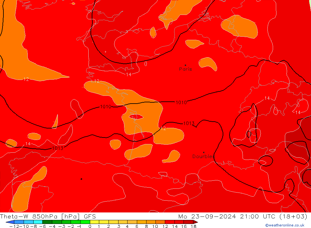 Theta-W 850hPa GFS Mo 23.09.2024 21 UTC