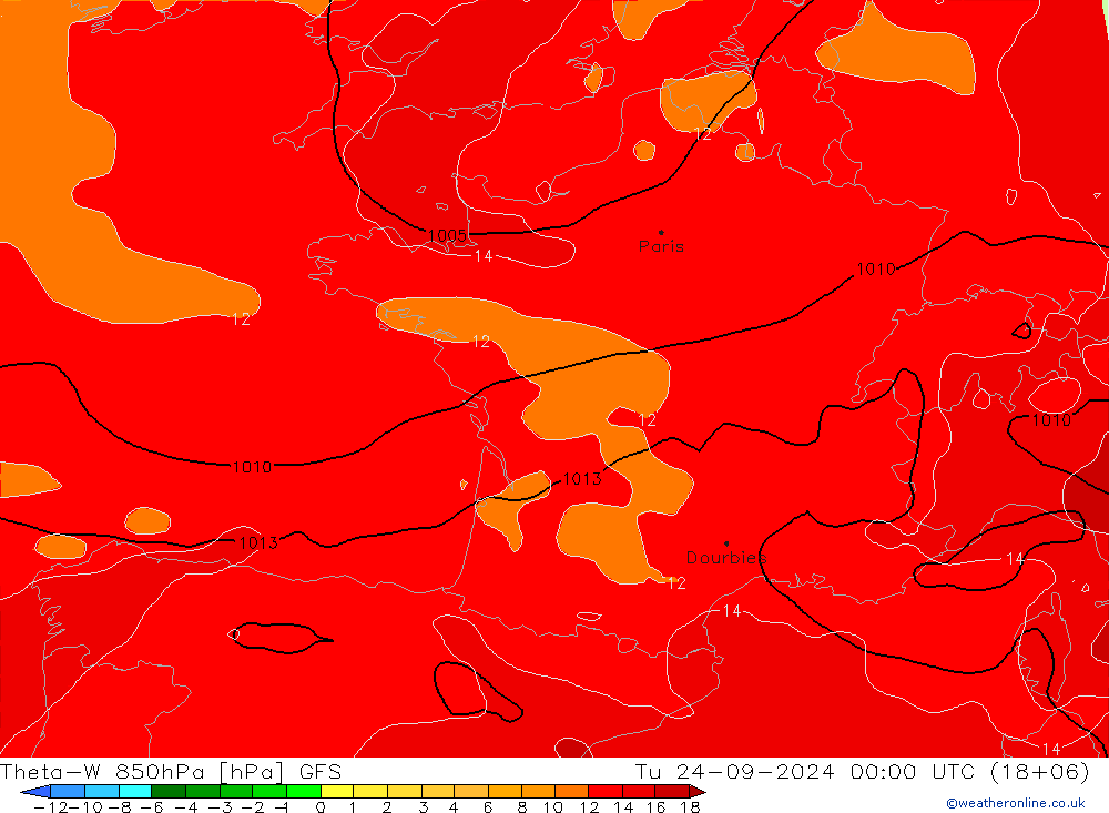 Theta-W 850hPa GFS Tu 24.09.2024 00 UTC