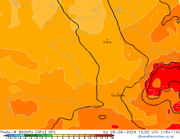 Theta-W 850hPa GFS za 28.09.2024 12 UTC