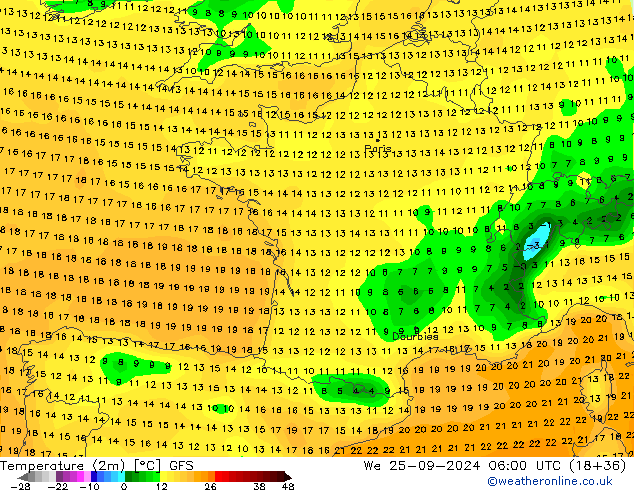 Temperature (2m) GFS St 25.09.2024 06 UTC