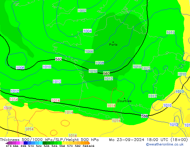 Thck 500-1000hPa GFS Mo 23.09.2024 18 UTC