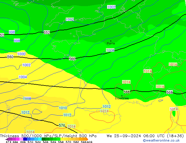 Thck 500-1000hPa GFS We 25.09.2024 06 UTC