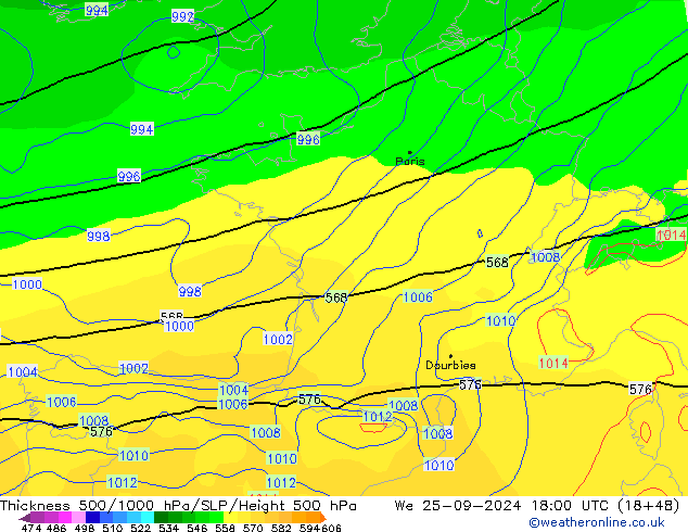 Thck 500-1000hPa GFS śro. 25.09.2024 18 UTC