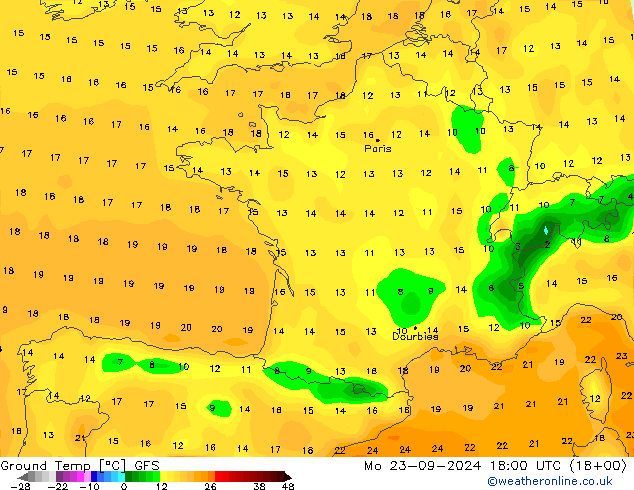 Ground Temp GFS Mo 23.09.2024 18 UTC