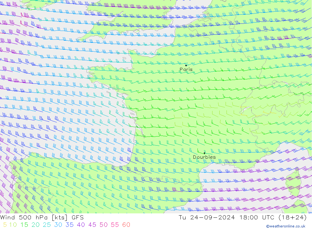 Wind 500 hPa GFS Tu 24.09.2024 18 UTC