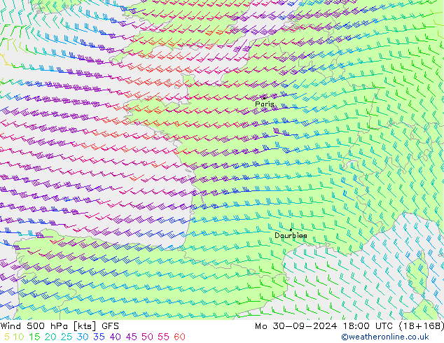 Wind 500 hPa GFS Mo 30.09.2024 18 UTC