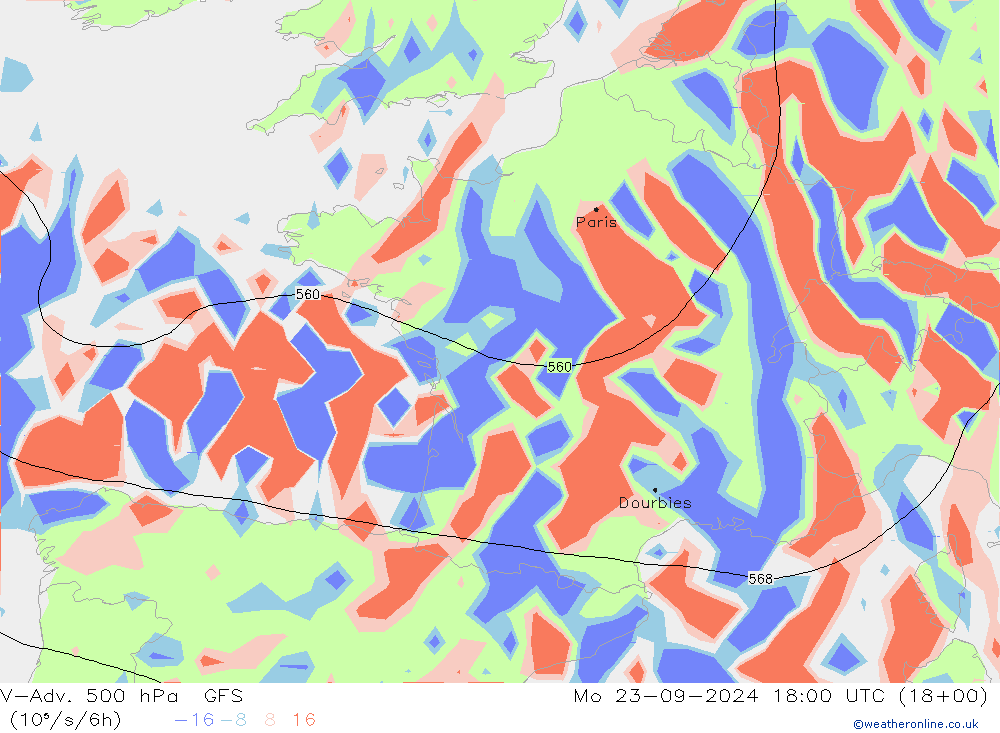 V-Adv. 500 hPa GFS Pzt 23.09.2024 18 UTC