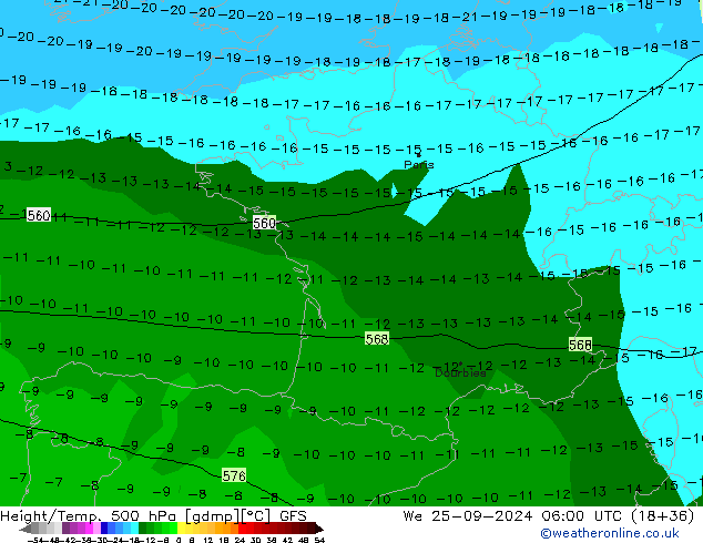 Z500/Rain (+SLP)/Z850 GFS  25.09.2024 06 UTC