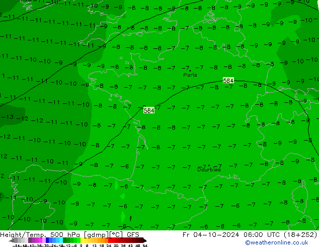 Z500/Rain (+SLP)/Z850 GFS Fr 04.10.2024 06 UTC