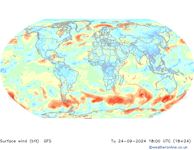  10 m (bft) GFS  24.09.2024 18 UTC