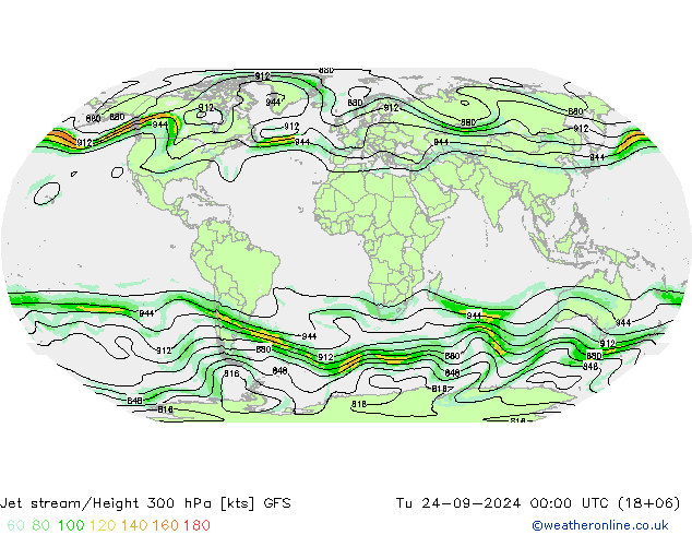 Straalstroom GFS di 24.09.2024 00 UTC