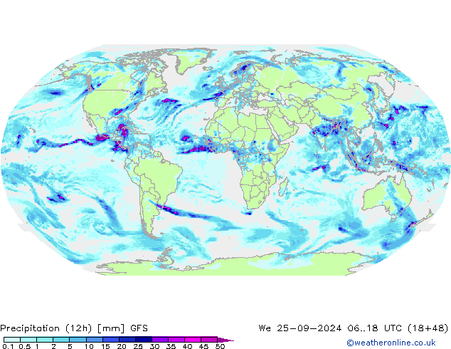 Précipitation (12h) GFS mer 25.09.2024 18 UTC