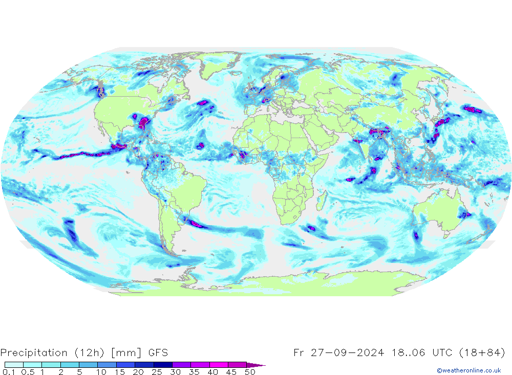 Precipitazione (12h) GFS ven 27.09.2024 06 UTC