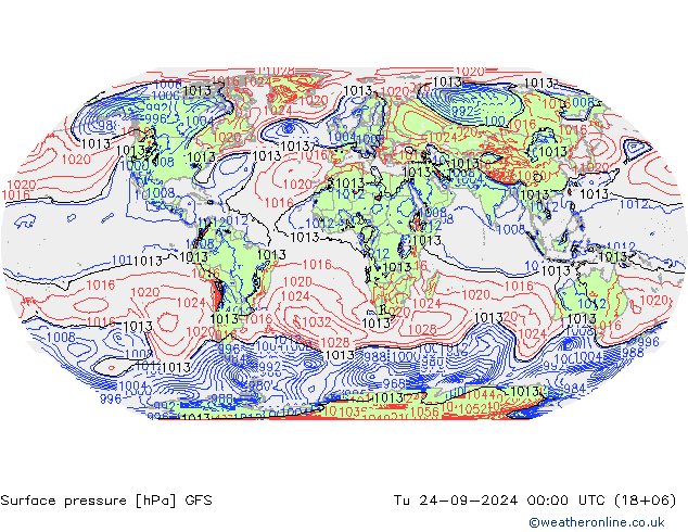 Atmosférický tlak GFS Út 24.09.2024 00 UTC