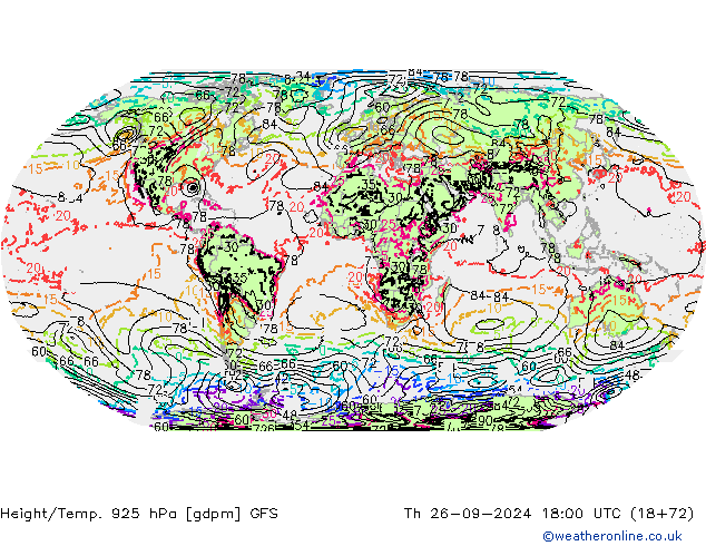 Géop./Temp. 925 hPa GFS jeu 26.09.2024 18 UTC