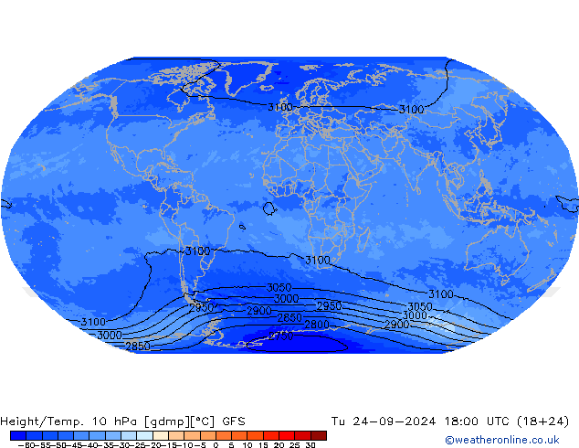 Height/Temp. 10 hPa GFS Tu 24.09.2024 18 UTC