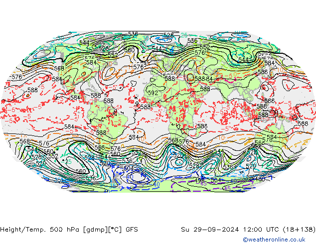 Z500/Yağmur (+YB)/Z850 GFS Paz 29.09.2024 12 UTC