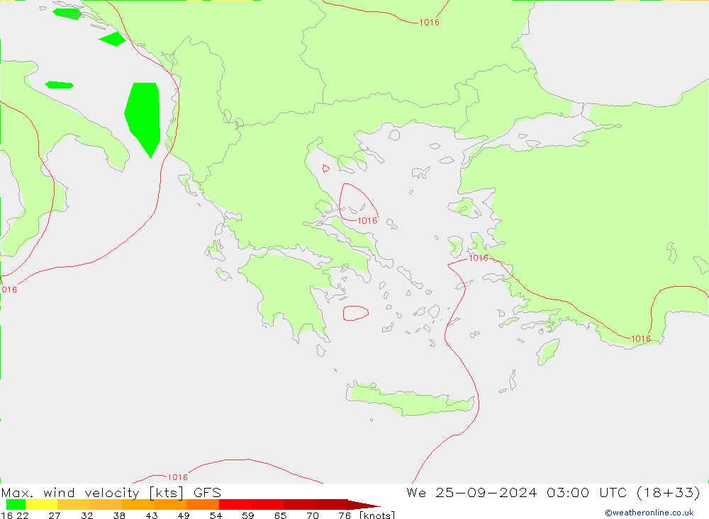 Max. wind velocity GFS We 25.09.2024 03 UTC