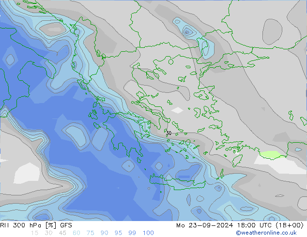 RH 300 hPa GFS  23.09.2024 18 UTC