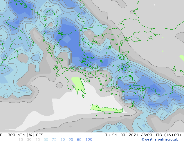 RH 300 гПа GFS вт 24.09.2024 03 UTC