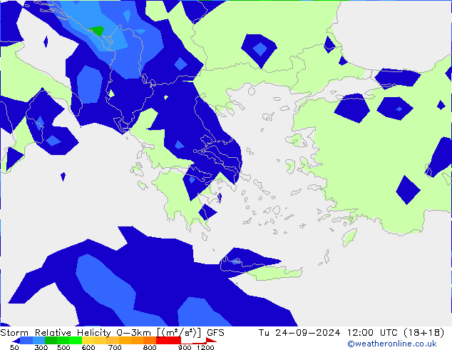 Storm Relative Helicity GFS вт 24.09.2024 12 UTC