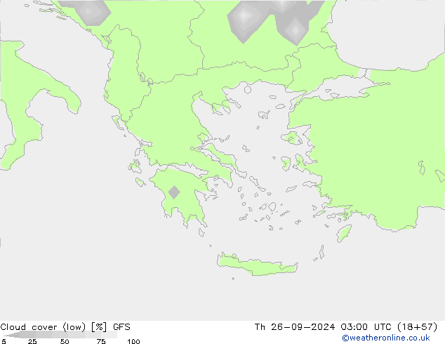 zachmurzenie (niskie) GFS czw. 26.09.2024 03 UTC