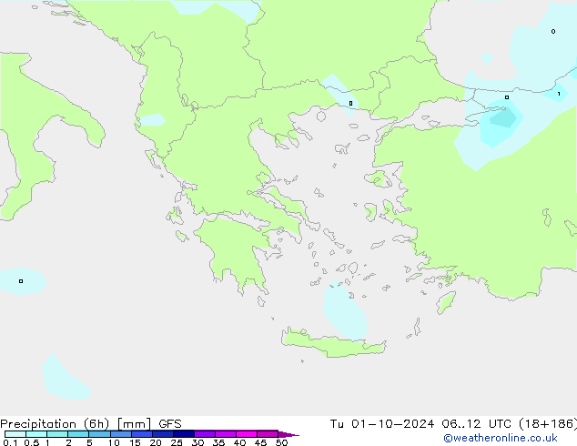 Précipitation (6h) GFS mar 01.10.2024 12 UTC