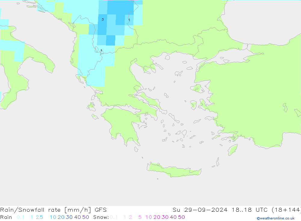 Rain/Snowfall rate GFS Su 29.09.2024 18 UTC