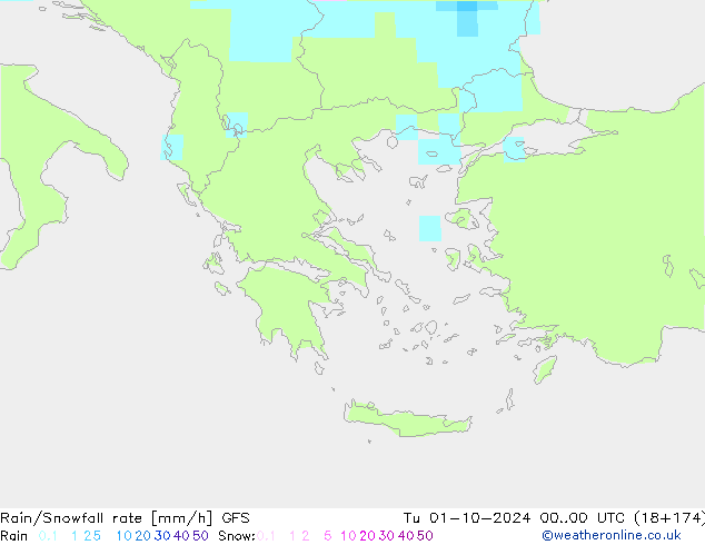 Rain/Snowfall rate GFS Tu 01.10.2024 00 UTC