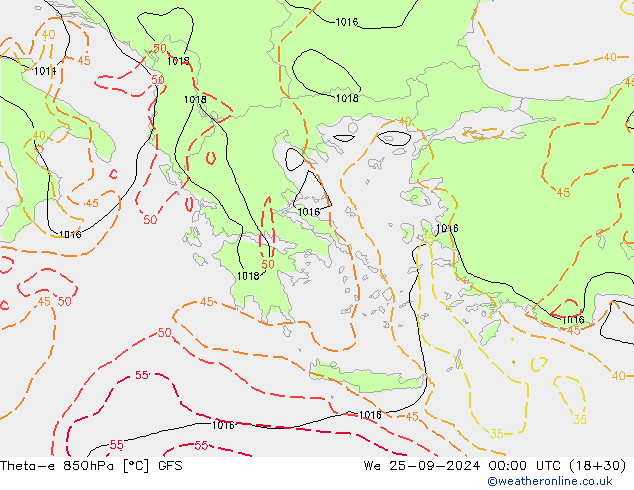 Theta-e 850hPa GFS We 25.09.2024 00 UTC