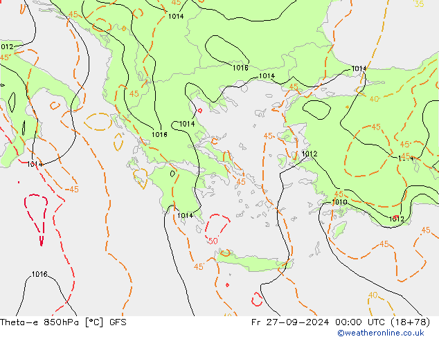 Theta-e 850hPa GFS Fr 27.09.2024 00 UTC