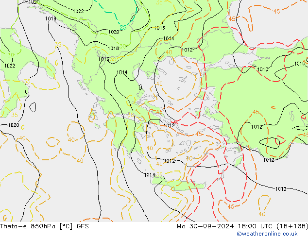 Theta-e 850hPa GFS Mo 30.09.2024 18 UTC