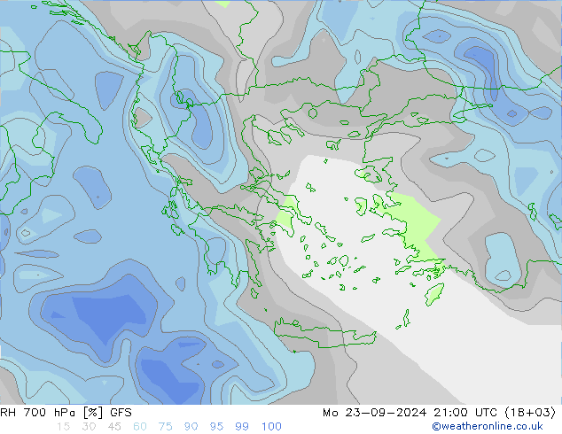 RH 700 hPa GFS  23.09.2024 21 UTC