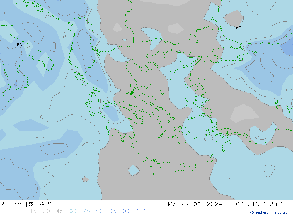 RH 2m GFS lun 23.09.2024 21 UTC