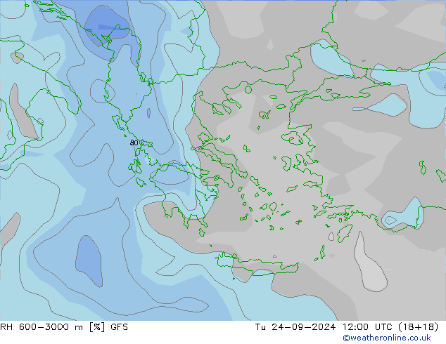 RH 600-3000 m GFS Tu 24.09.2024 12 UTC