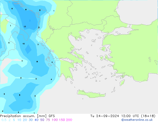 Precipitation accum. GFS вт 24.09.2024 12 UTC