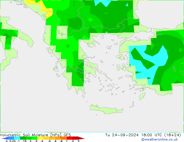 Volumetric Soil Moisture GFS Út 24.09.2024 18 UTC