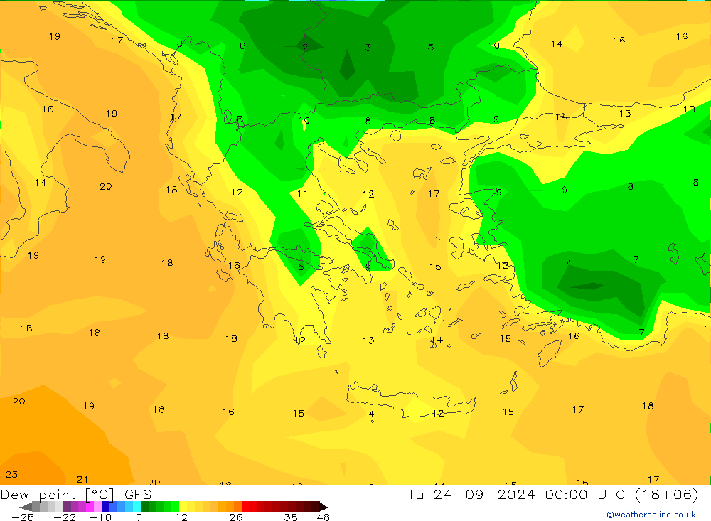 Punto di rugiada GFS mar 24.09.2024 00 UTC