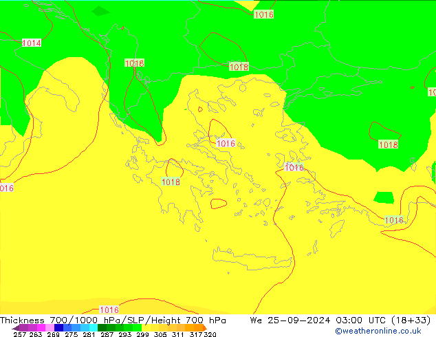 Thck 700-1000 hPa GFS We 25.09.2024 03 UTC