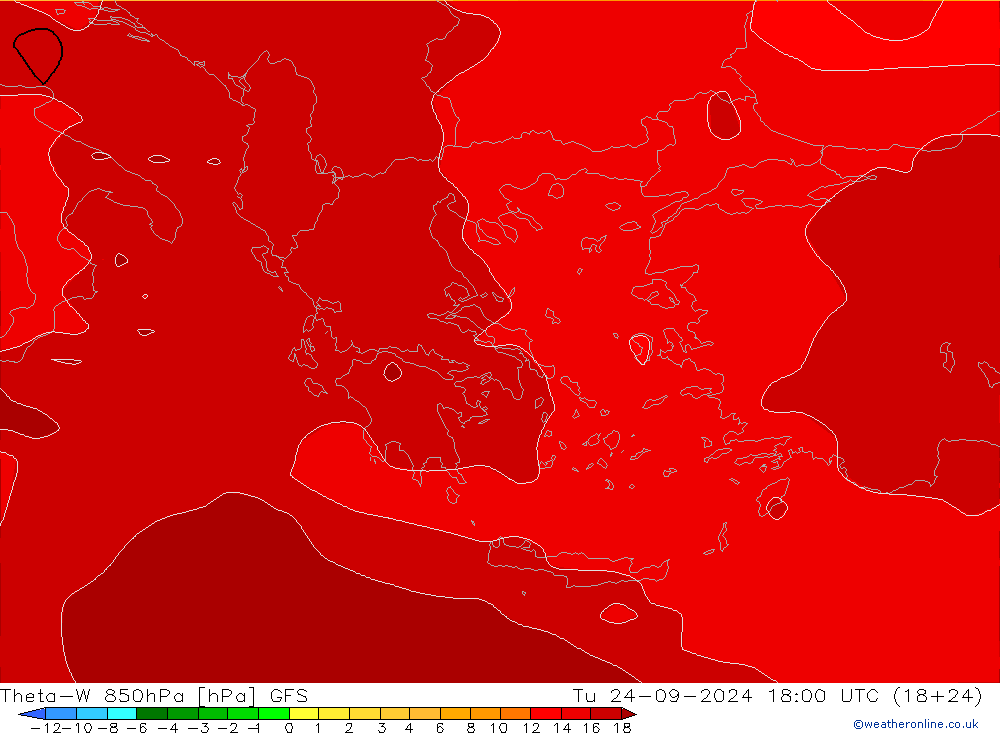 Theta-W 850hPa GFS  24.09.2024 18 UTC