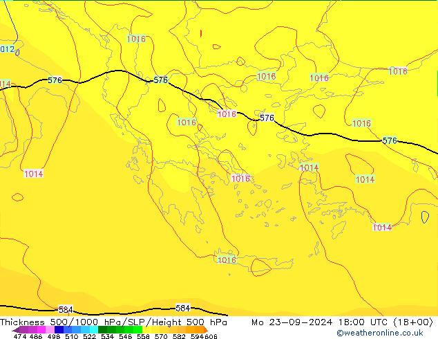 Thck 500-1000гПа GFS пн 23.09.2024 18 UTC