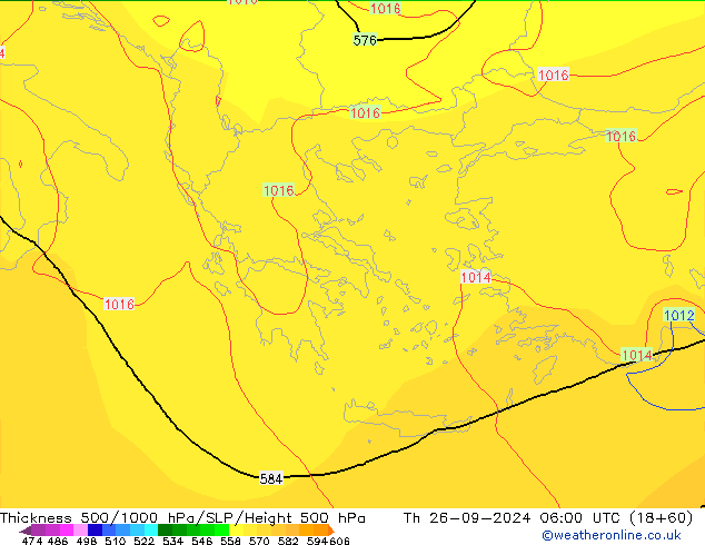 Espesor 500-1000 hPa GFS jue 26.09.2024 06 UTC