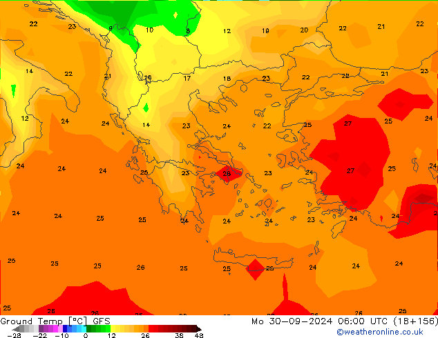 Teplota půdy GFS Po 30.09.2024 06 UTC