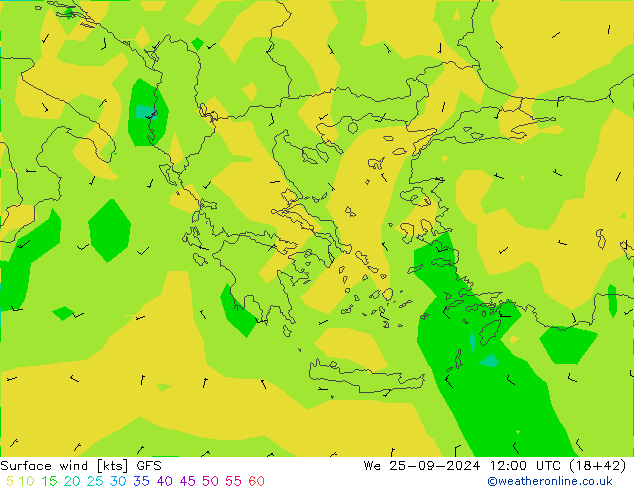 Vent 10 m GFS mer 25.09.2024 12 UTC