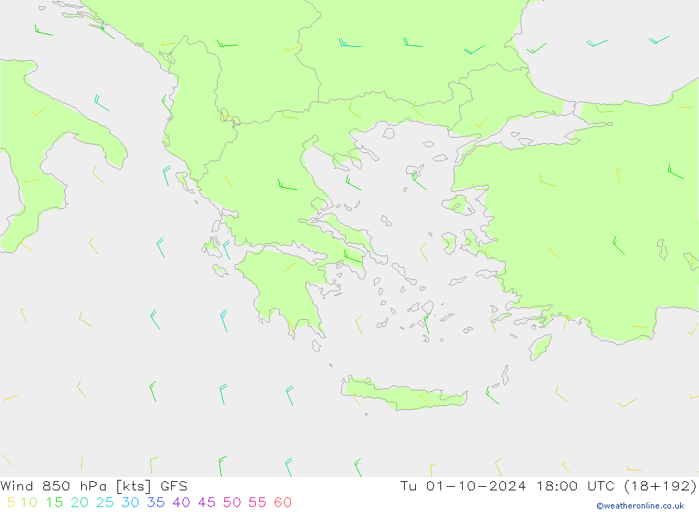 Wind 850 hPa GFS di 01.10.2024 18 UTC