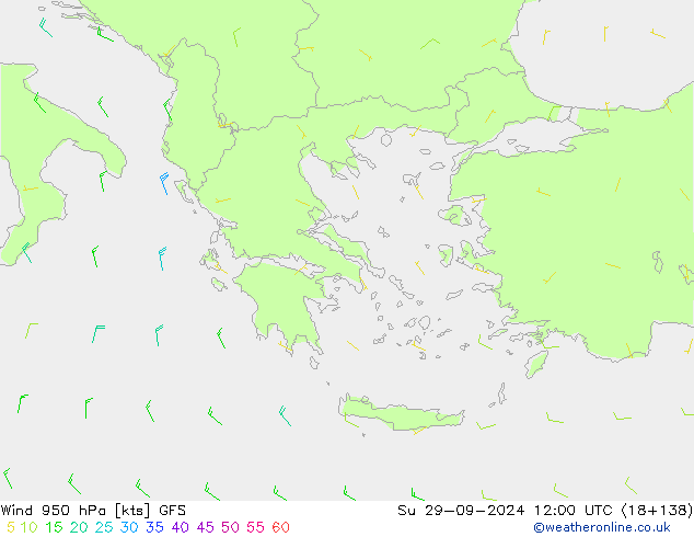 Rüzgar 950 hPa GFS Paz 29.09.2024 12 UTC